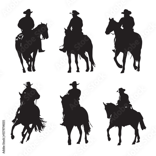 bronc rider silhouette set, Black & White silhouette set