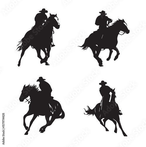 bronco silhouette set, Black & White silhouette set