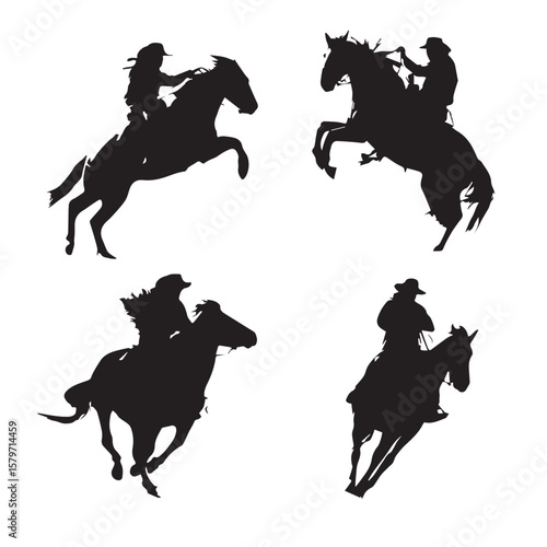 bronco silhouette set, Black & White silhouette set