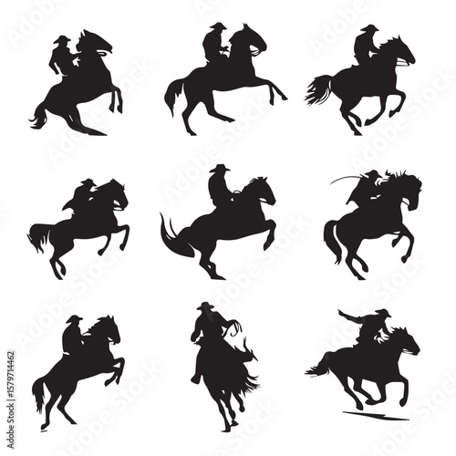 bronco silhouette set, Black & White silhouette set