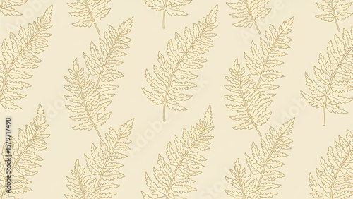 Fern fronds arranged in a repeating pattern against a light beige background, creating a botanical design.