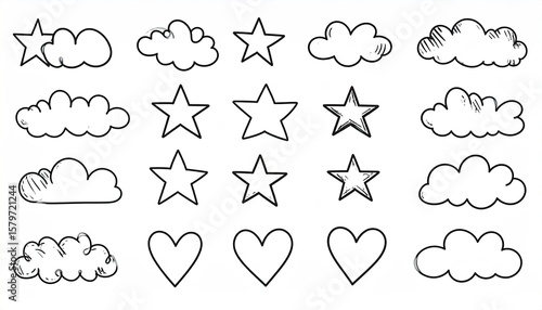 Simple hand-drawn cloud and star shapes