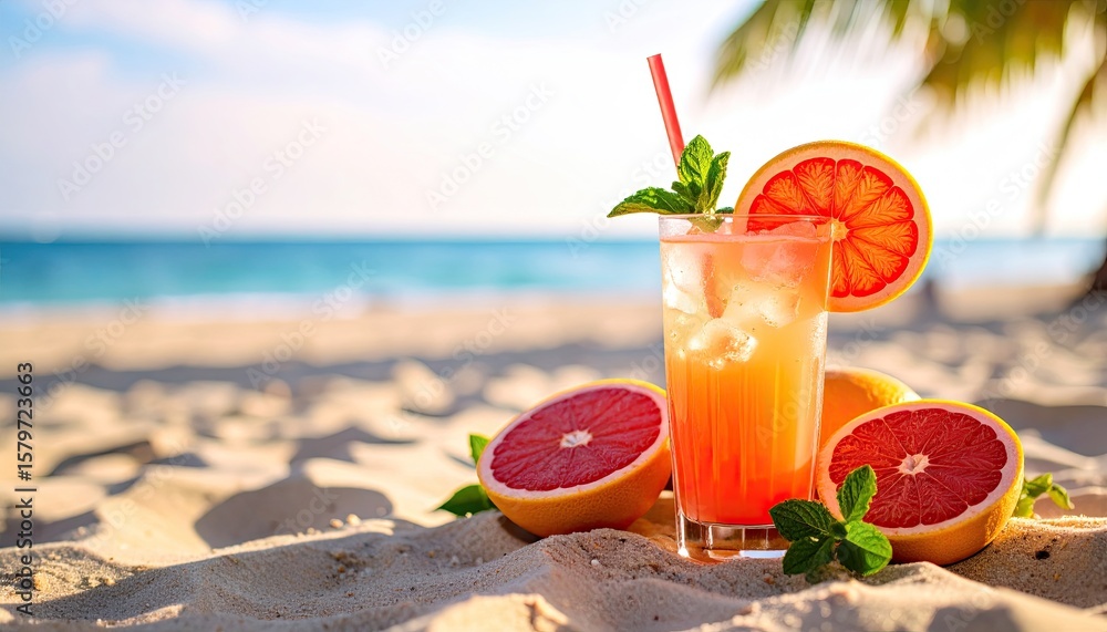 Obraz premium Refreshing drink on a beach