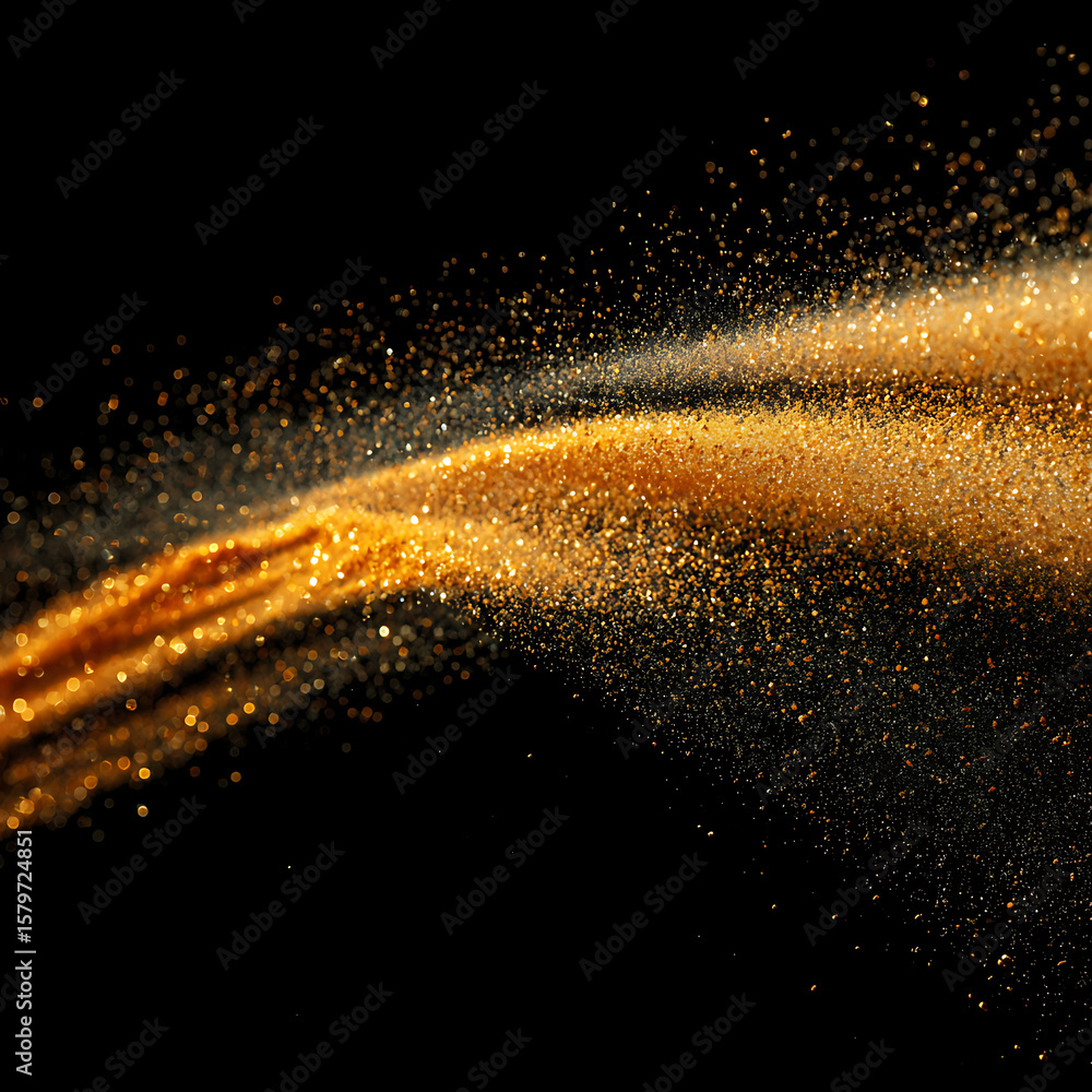 Fototapeta premium Abstract Gold Glitter Particles on Black Background