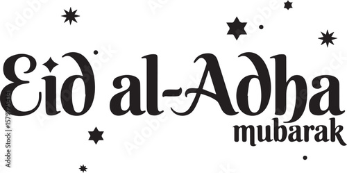 Elegant black arabic calligraphy eid al adha mubarak greeting with subtle star decorations on a light background