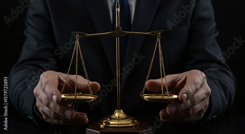 Lawyer hands hold the scale of justice.
