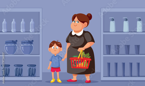 
Granny and Grandchild Shopping in a Supermarket Vector Cartoon 

Grandma taking her grandson on a shopping spree for groceries 
