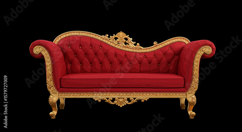 Elegant Antique Sofa with Red Velvet and Golden Carvings