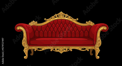 Royal Style Red Settee with Velvet and Gold Detailing
