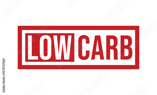 Red Box Stamp Featuring the Phrase Low Carb in a White SansSerif Font