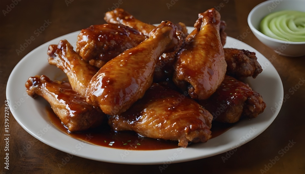 chicken wings covered in maple chili sauce on a plate chicken wings covered in maple chili sauce on a plate