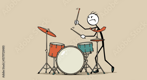 Businessman Stick Figure Playing Big Drum Vector