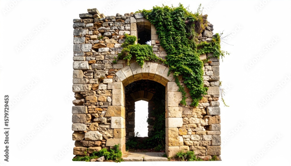 Fototapeta premium Ruined stone archway overgrown with vines