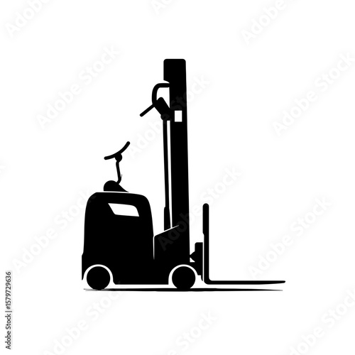 Isolated silhouette of a forklift with extended mast and forks in a minimalist style image view