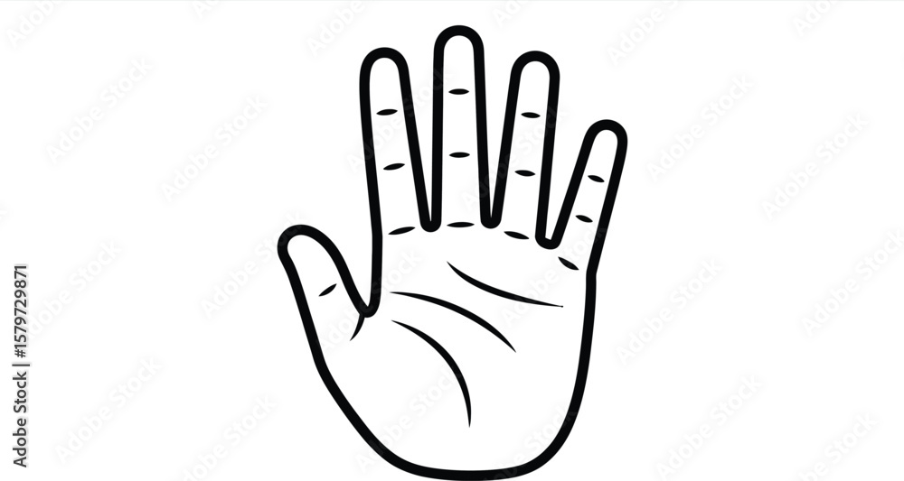 Hand outline illustration showing palm and fingers, a simple graphic design element. Hand outline illustration showing palm and fingers, a simple graphic design element.