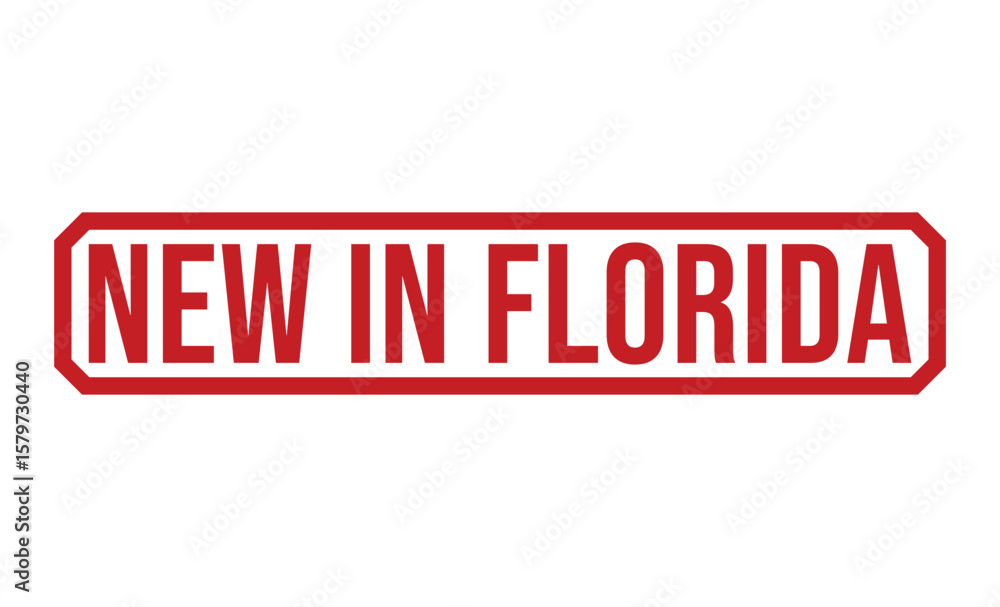 Red New in Florida Rubber Stamp on White Background, Indicating Recent Arrival or Product Launch Red New in Florida Rubber Stamp on White Background, Indicating Recent Arrival or Product Launch