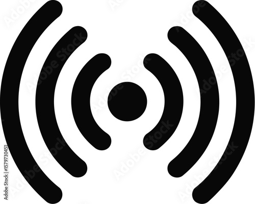 Black wifi signal icon represents wireless internet connection and network availability.