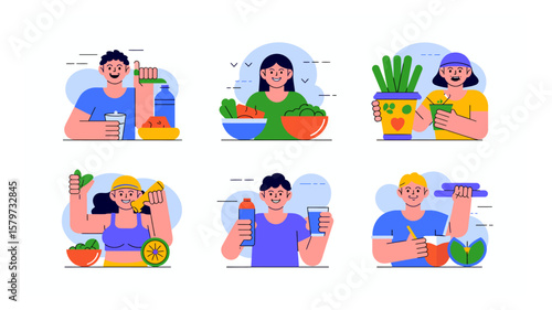 Diverse individuals embracing healthy lifestyle choices with nutritious food and regular exercise routines for overall wellbeing