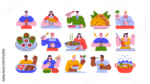 Diverse people enjoying global cuisine a colorful vector illustration of food culture and dining experiences