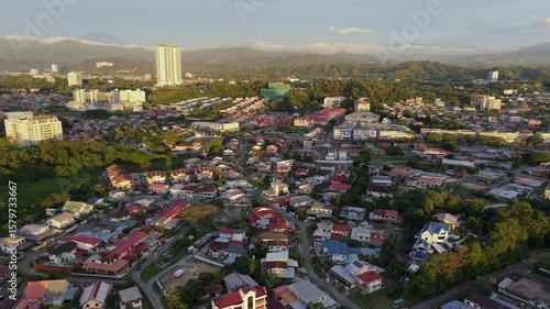 Aerial Footage of local lifestyle residential housing at Kota Kinabalu city, Sabah, Malaysia