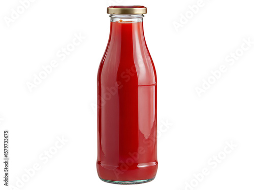 Glass bottle filled with red tomato juice isolated, Isolated On Transparent Background, Png