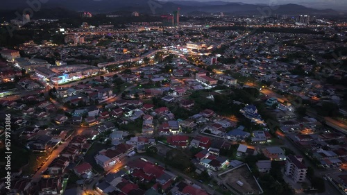 Aerial Footage of local lifestyle residential housing at Kota Kinabalu city, Sabah, Malaysia