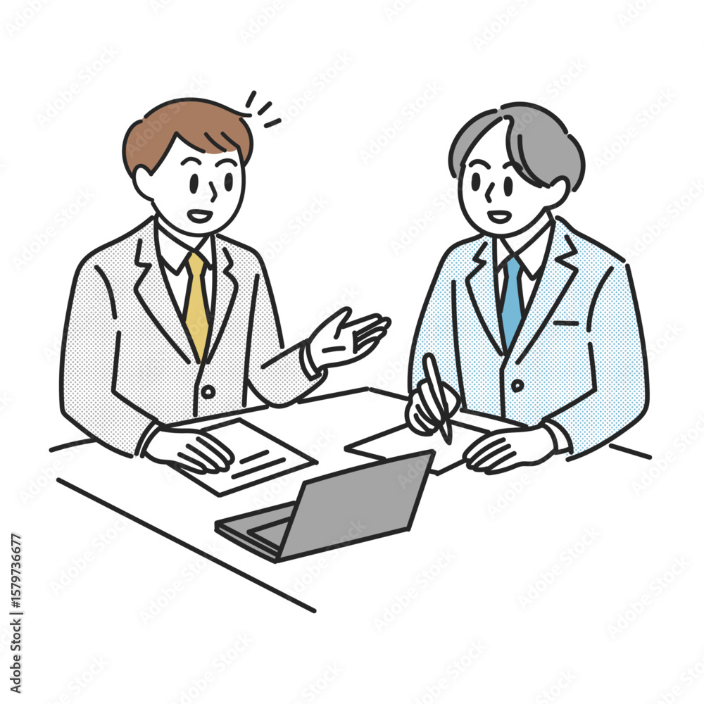会議で話し合う二人のビジネスマンのイラスト 会議で話し合う二人のビジネスマンのイラスト