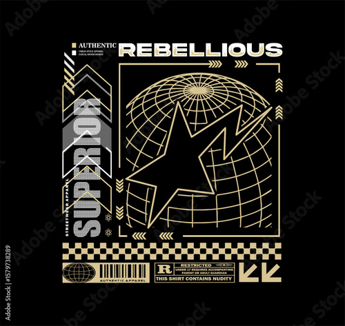 Y2K urban illustration with superior futuristic design element, perfect for streetwear apparel, poster, t-shirt print, and creative digital project