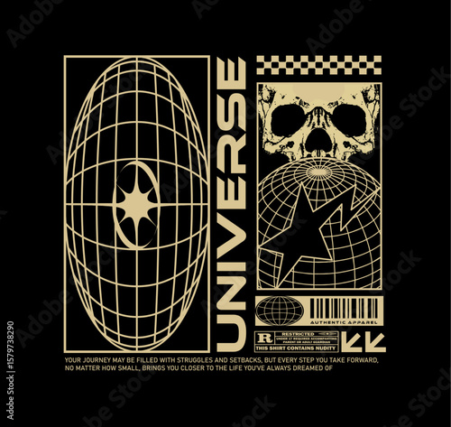 Y2K urban modern graphic design with grunge skull. perfect for streetwear apparel, t-shirt print, poster, and creative project