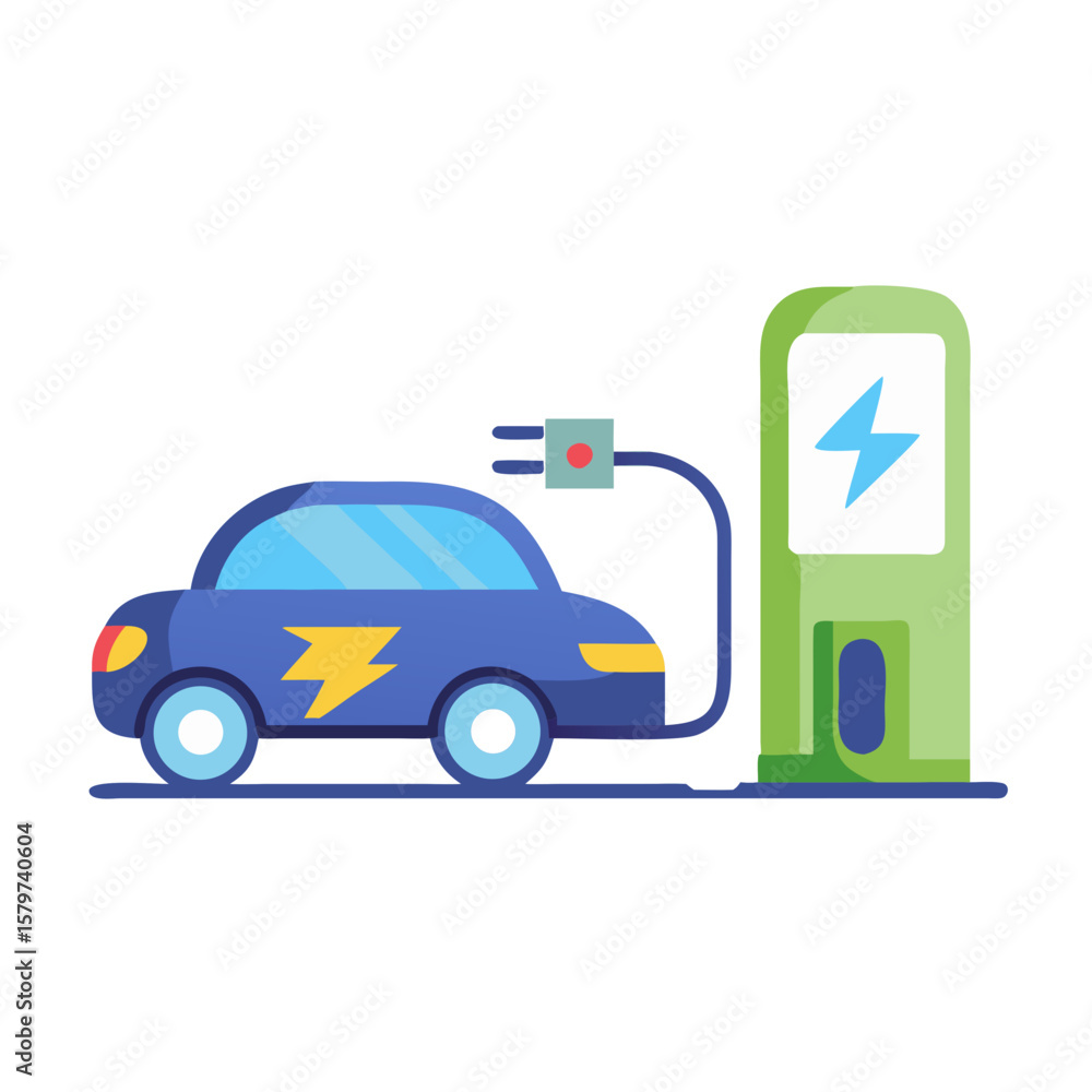 Fototapeta premium Electric Car Charging at a Charging Station Illustration