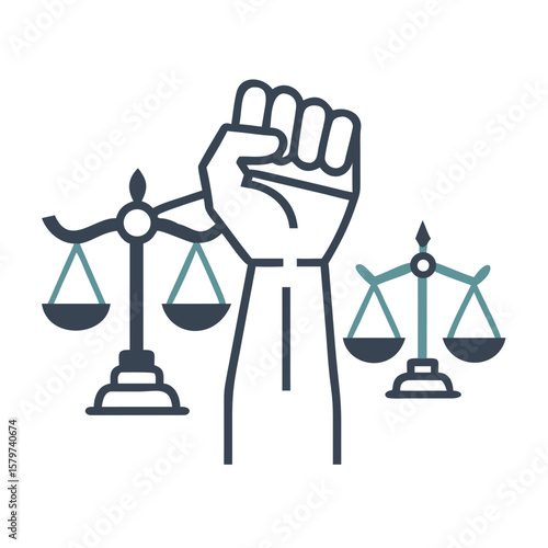Justice and Equality Symbol with Raised Fist and Scales