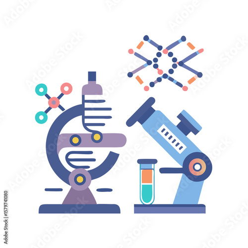 Science and Research Illustration with Microscopes and Molecule