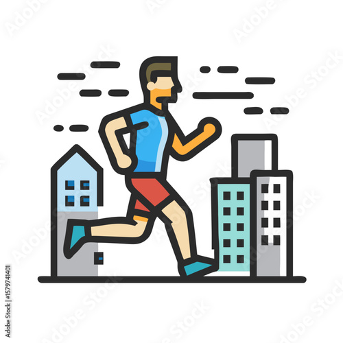 Man Jogging in City Urban Landscape Illustration