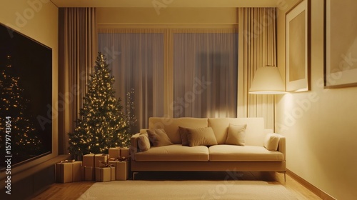 Cozy Christmas living room at night