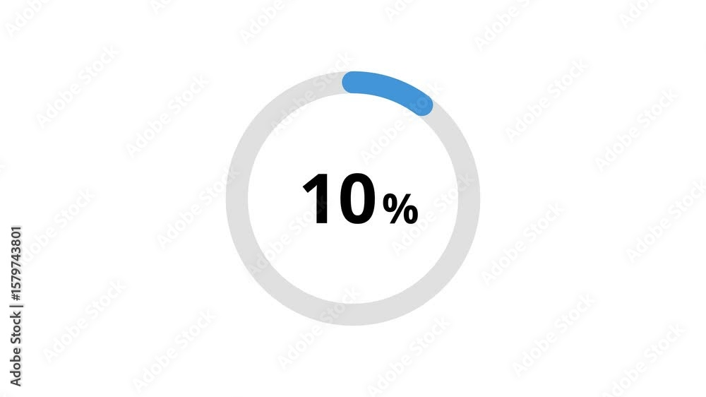 Progress Gradully Smooth blue circular progress animation from 5 to 100 percent on a ...