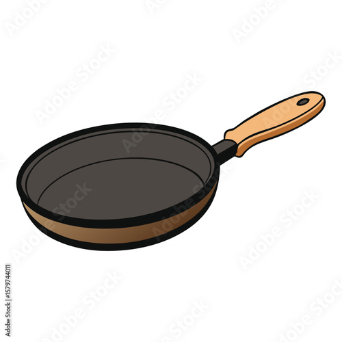 Black cast iron frying pan with a sturdy handle, ideal for searing, sautéing, and frying. Retains heat well for even cooking. Perfect for stovetop or oven use.
