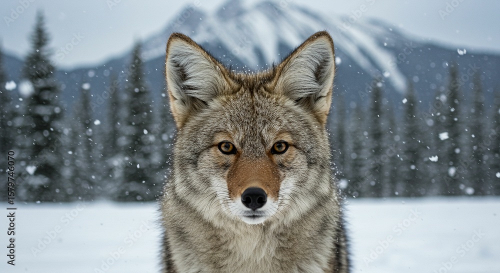 Fototapeta premium Coyote portrait in snowy landscape