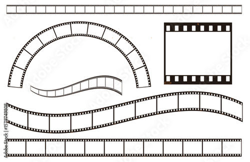 映画写真の35ミリフィルム　変形するフィルム　グラフィック素材　フレーム素材