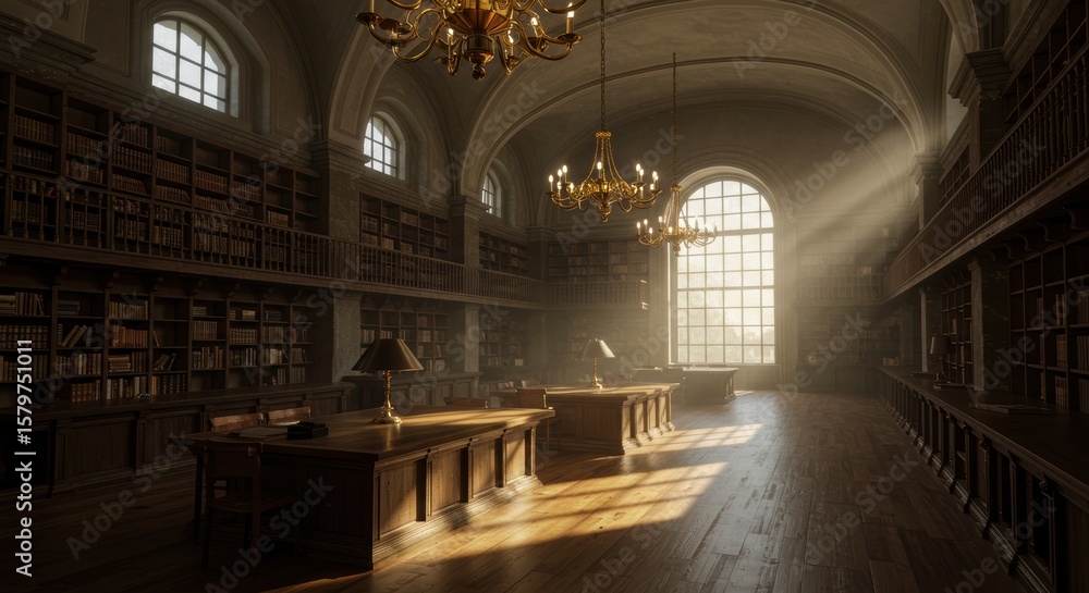 Obraz premium Sunlight illuminating a grand library