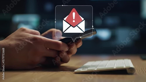Hands Using Smartphone on Wooden Desk with Keyboard Soft Glow Against Blurred Dark Background