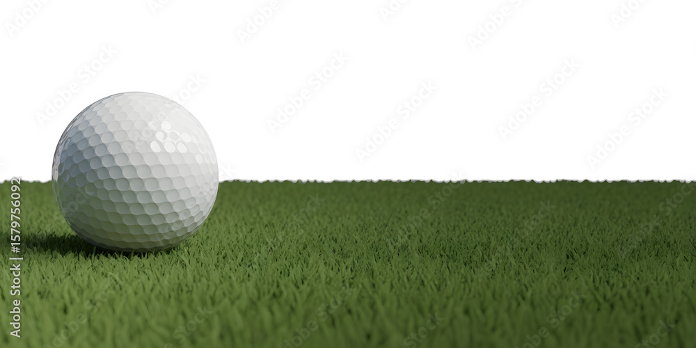 Fototapeta premium Golf ball resting on green grass, a peaceful scene suggesting leisure and recreation, transparent background