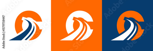 Letter C with road logo, road icon, highway, lane icon, logo design in three colors vector
