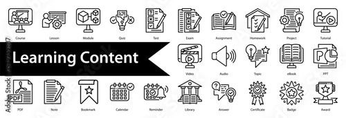 Quadro em tela Learning Content Icon Collection and Set Containing: Course,Lesson,Module,Quiz,T
