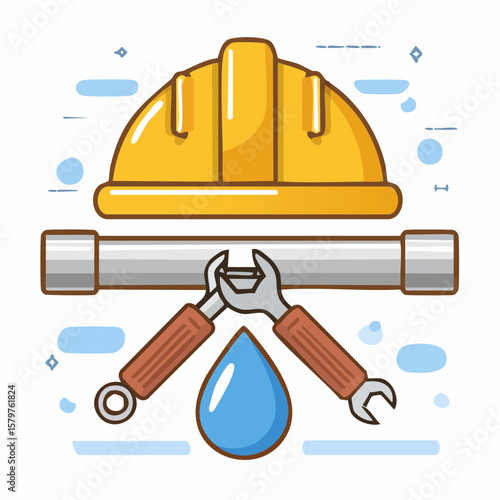 水道工事中の注意アイコンベクター