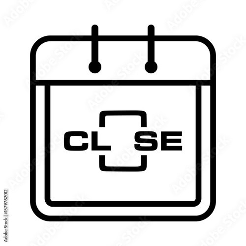 Minimalist outline icon of a calendar showing the word "CLOSE", indicating closed hours, unavailability, or business closure.