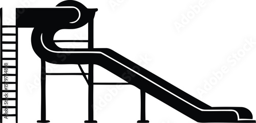 Black silhouette of a water slide with a ladder and curved exit