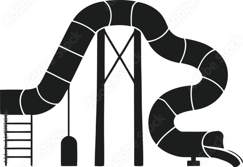 Black silhouette of a water slide with a ladder and a drop