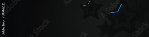 Abstract black stars dimensional horizontal cover and banner with blue neon light design
