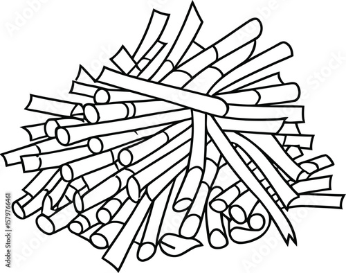 Abstract black and white line art illustration of a pile of cylindrical objects