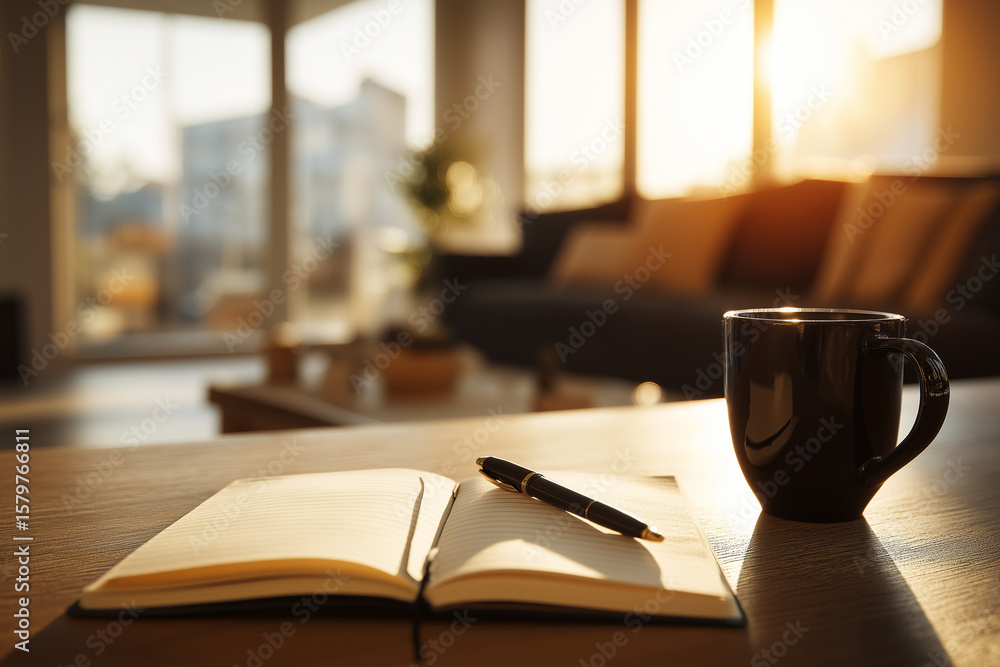 Fototapeta premium A cozy scene bathed in warm, golden light, symbolizing peace, reflection, and new beginnings.